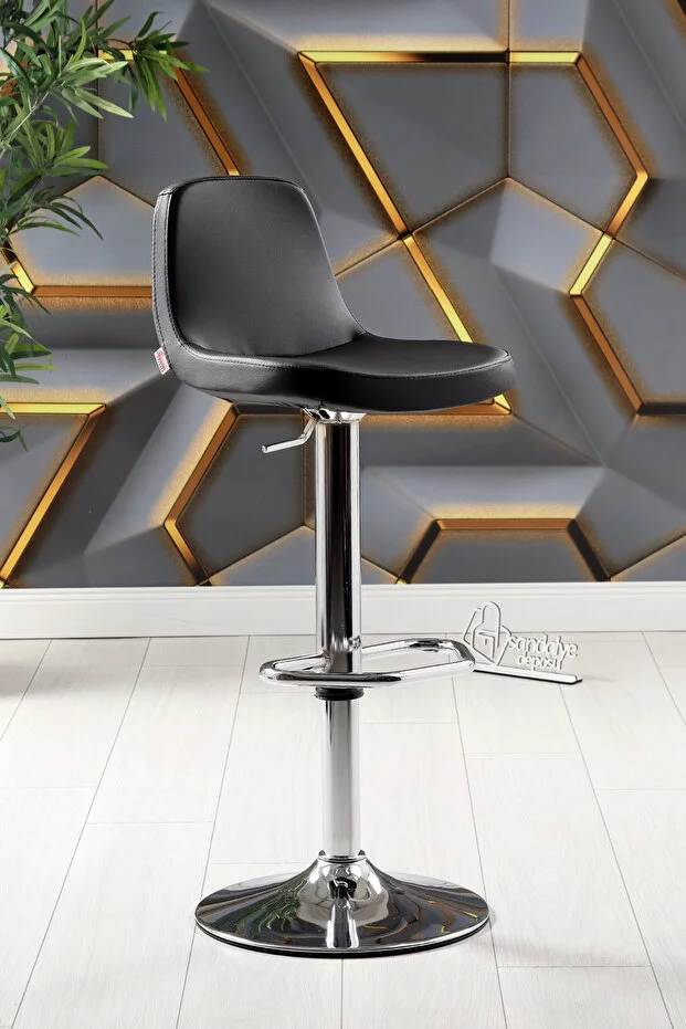 Gabriel Bar Sandalyesi (Siyah Deri)